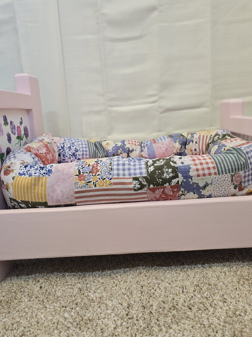 Hand Crafted Hand Painted Patchwork Bolstered Dog Bed With Cushion - Picture 2 of 7